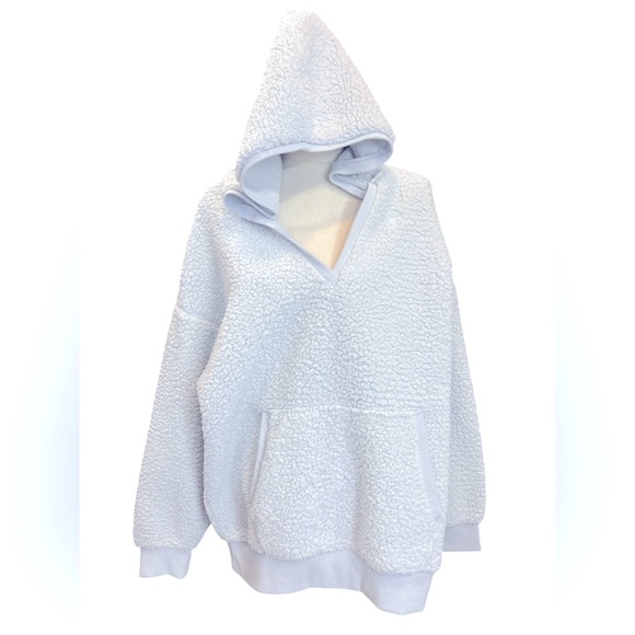 PINK Victoria's Secret Hydrangea Blue Oversized Cozy Sherpa Pullover Hoodie - Picture 2 of 10